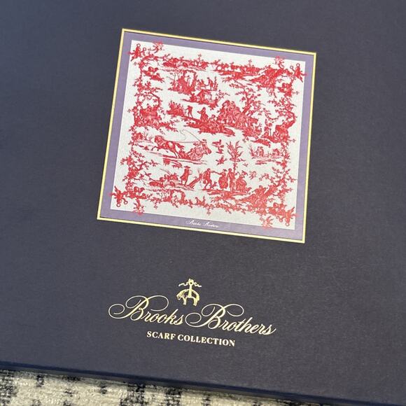 Brooks Brothers Silk Scarf Horse & Carriage Motif New in box Toile Italy - Picture 4 of 10